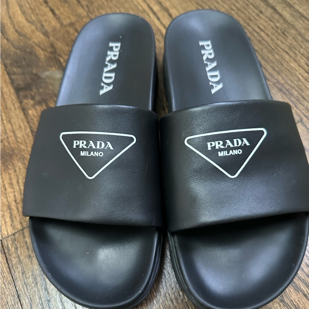 Authentic Prada Black Logo Slides